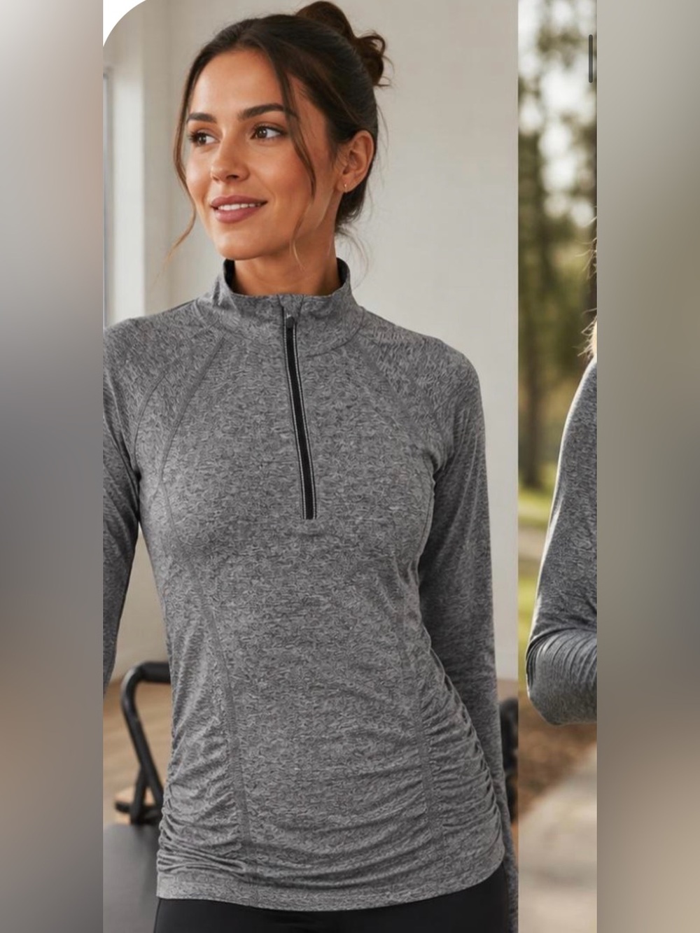 Athleta Heather Grey Half-Zip Long Sleeve Active Top